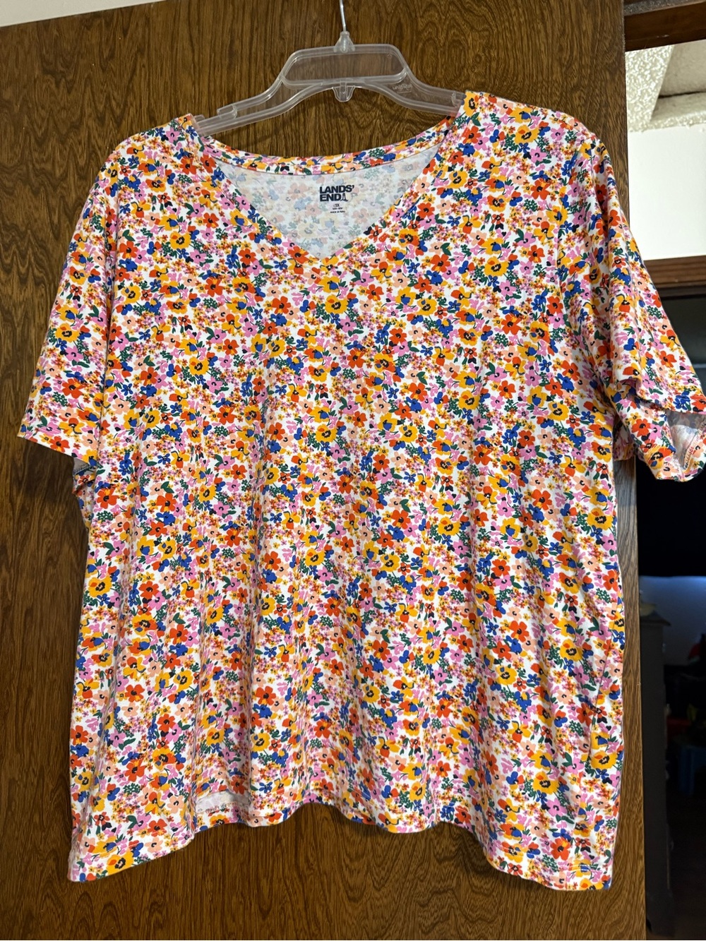 Lands' End Women's Short-Sleeve V-Neck Tee in Multi Floral
